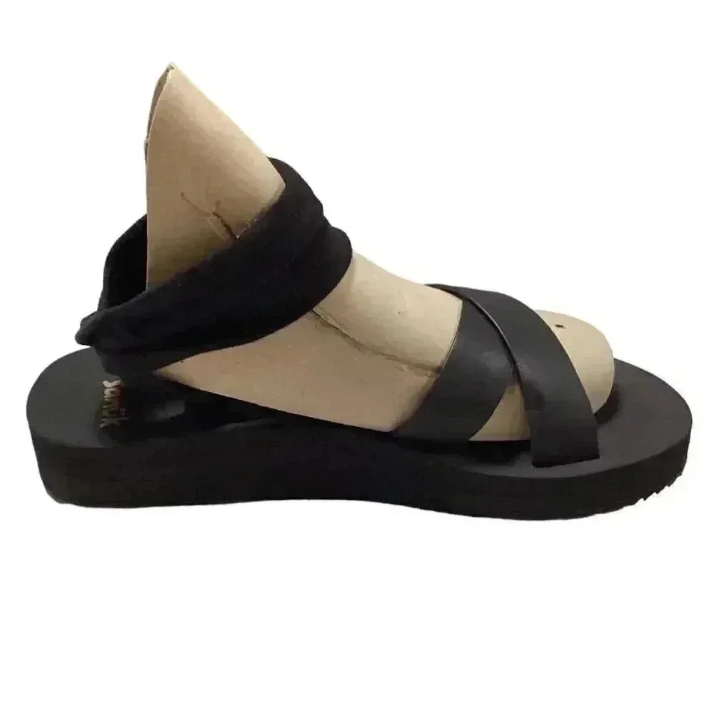 Sanuk Highland Sling ST Soft Top Womens 9 Black Platform Sandals Slip On NEW